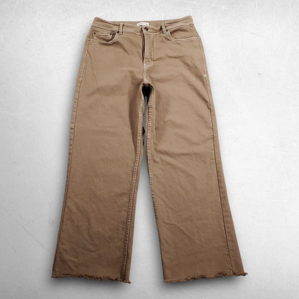 Toad & Co Balsam Cutoff Pants Women 12 Brown Stretch Frayed Hem Casual Weekend